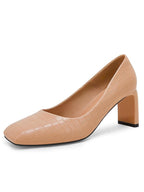 Women's Closed Square Toe Heels Chunky Low Block Heel Slip-on Party Office Dress Pumps Shoes
