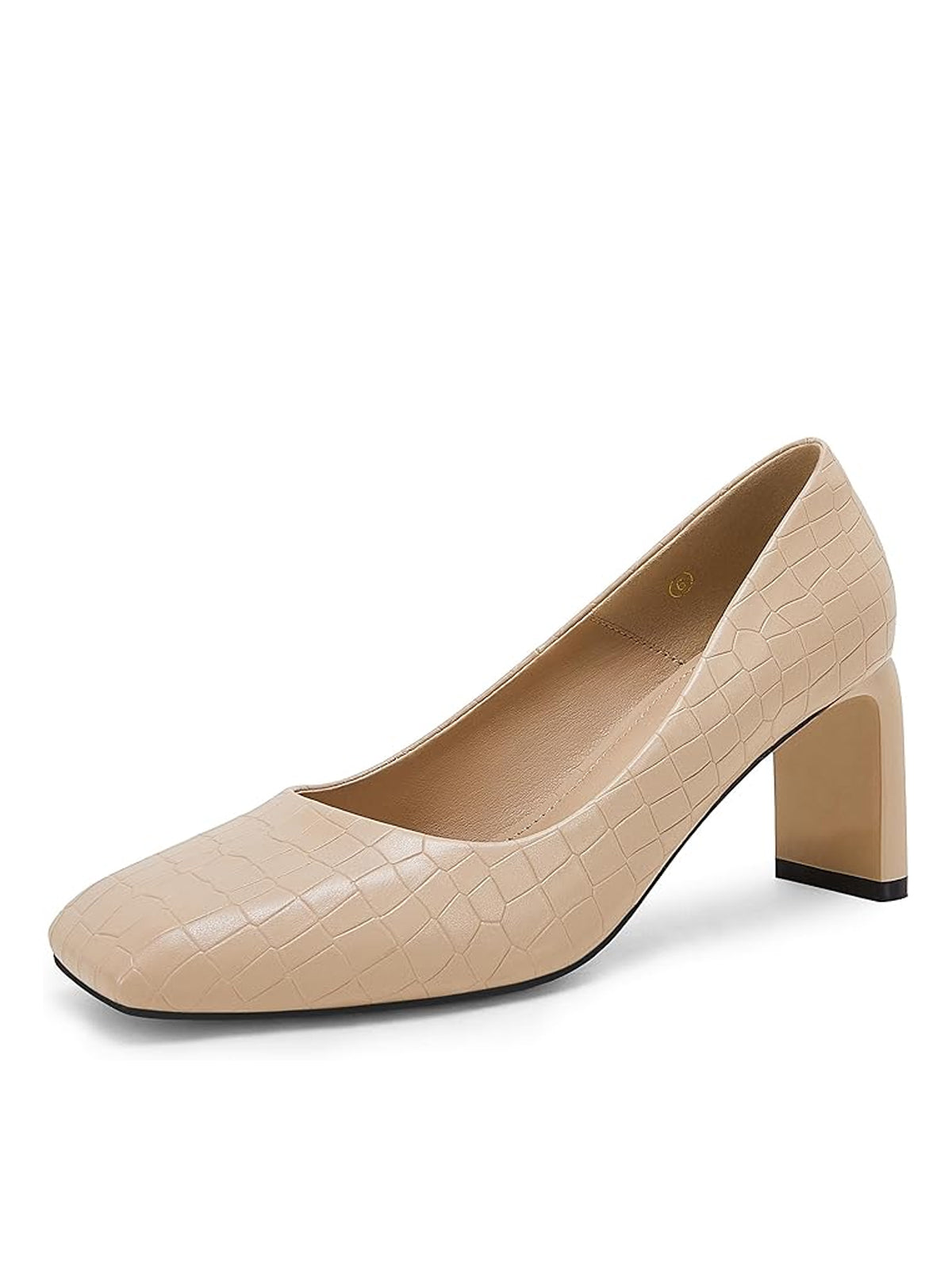 Women's Closed Square Toe Heels Chunky Low Block Heel Slip-on Party Office Dress Pumps Shoes Khaki