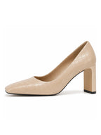 Women's Closed Square Toe Heels Chunky Low Block Heel Slip-on Party Office Dress Pumps Shoes Khaki