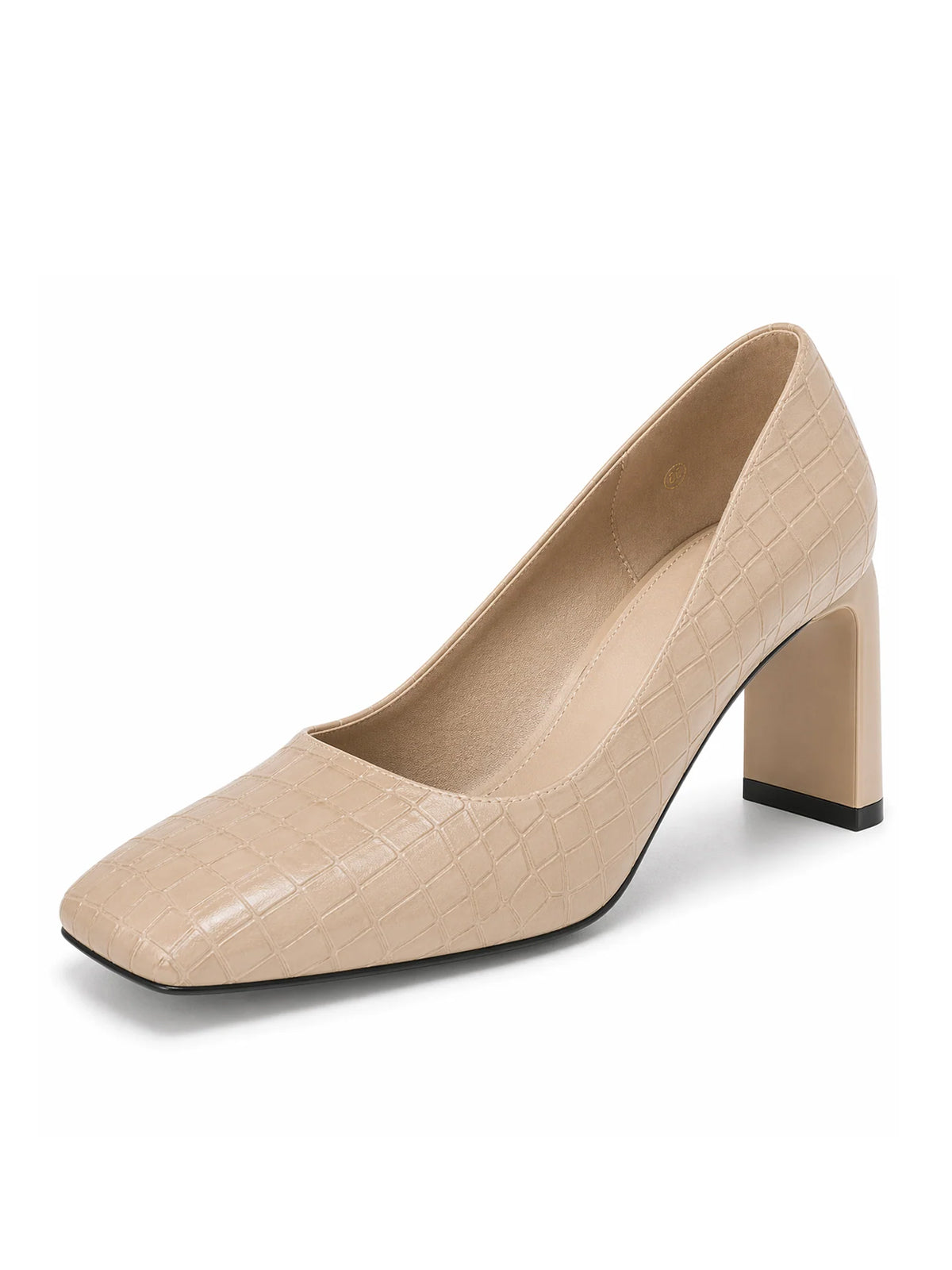 Women's Closed Square Toe Heels Chunky Low Block Heel Slip-on Party Office Dress Pumps Shoes Khaki