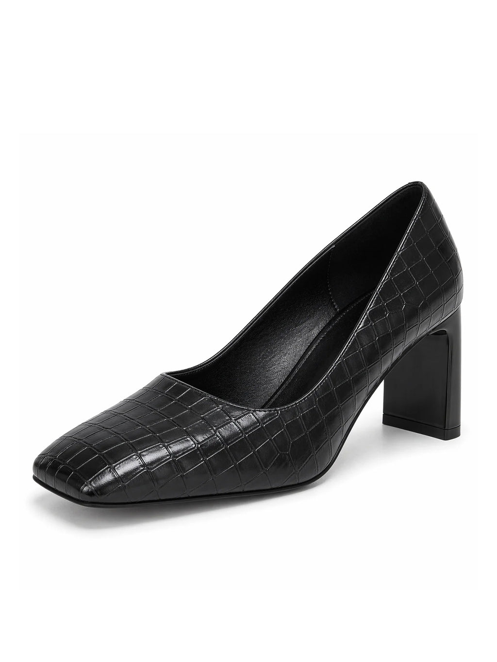 Women's Closed Square Toe Heels Chunky Low Block Heel Slip-on Party Office Dress Pumps Shoes Black