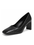 Women's Closed Square Toe Heels Chunky Low Block Heel Slip-on Party Office Dress Pumps Shoes Black