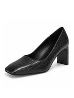 Women's Closed Square Toe Heels Chunky Low Block Heel Slip-on Party Office Dress Pumps Shoes Black