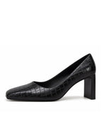 Women's Closed Square Toe Heels Chunky Low Block Heel Slip-on Party Office Dress Pumps Shoes Black