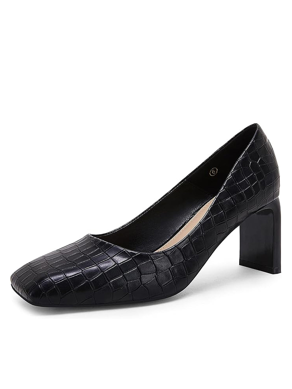 Women's Closed Square Toe Heels Chunky Low Block Heel Slip-on Party Office Dress Pumps Shoes Black