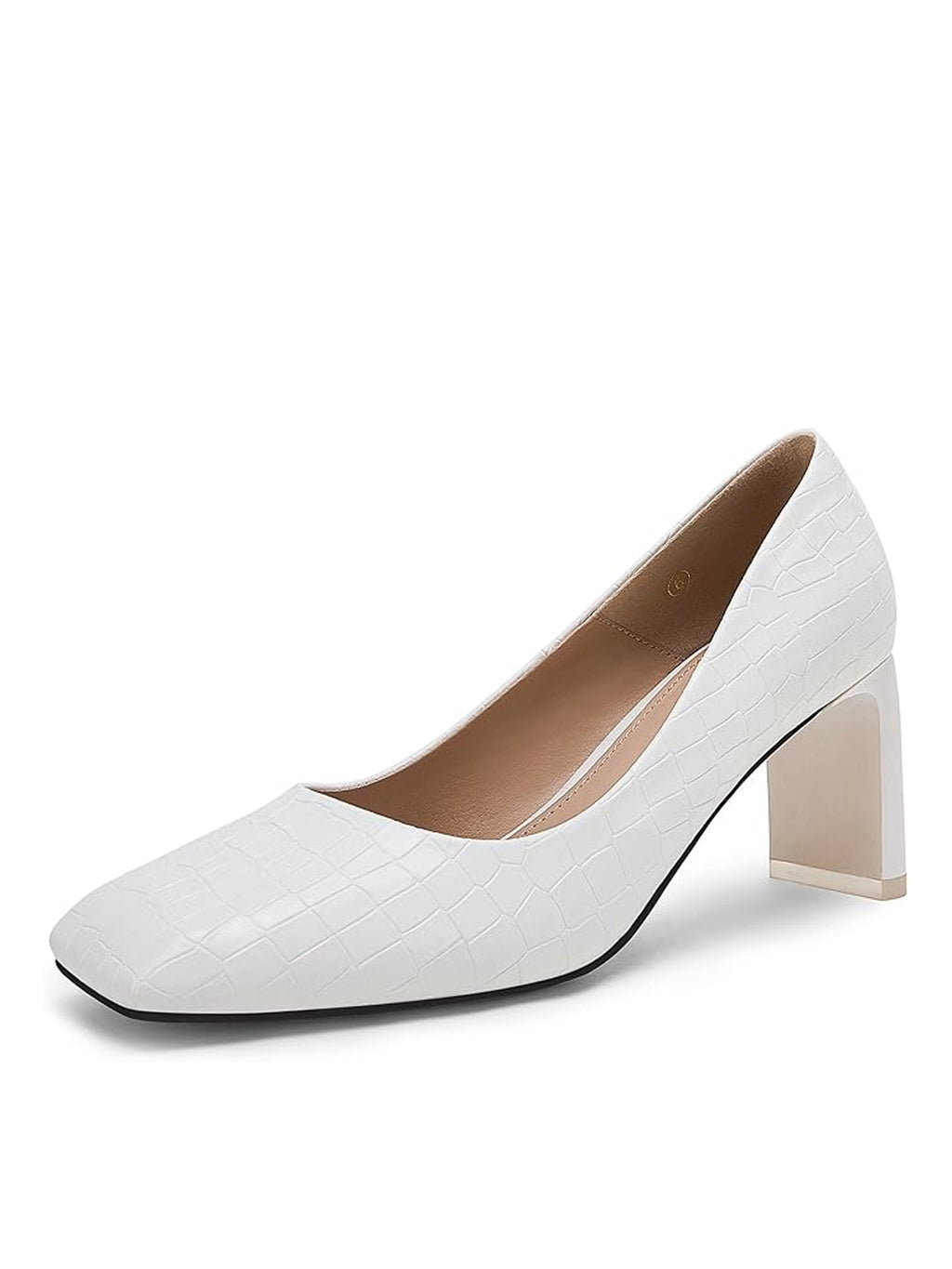 Women's Dress Pumps Chunky Low Block Heels Square Toe Party Office Shoes White