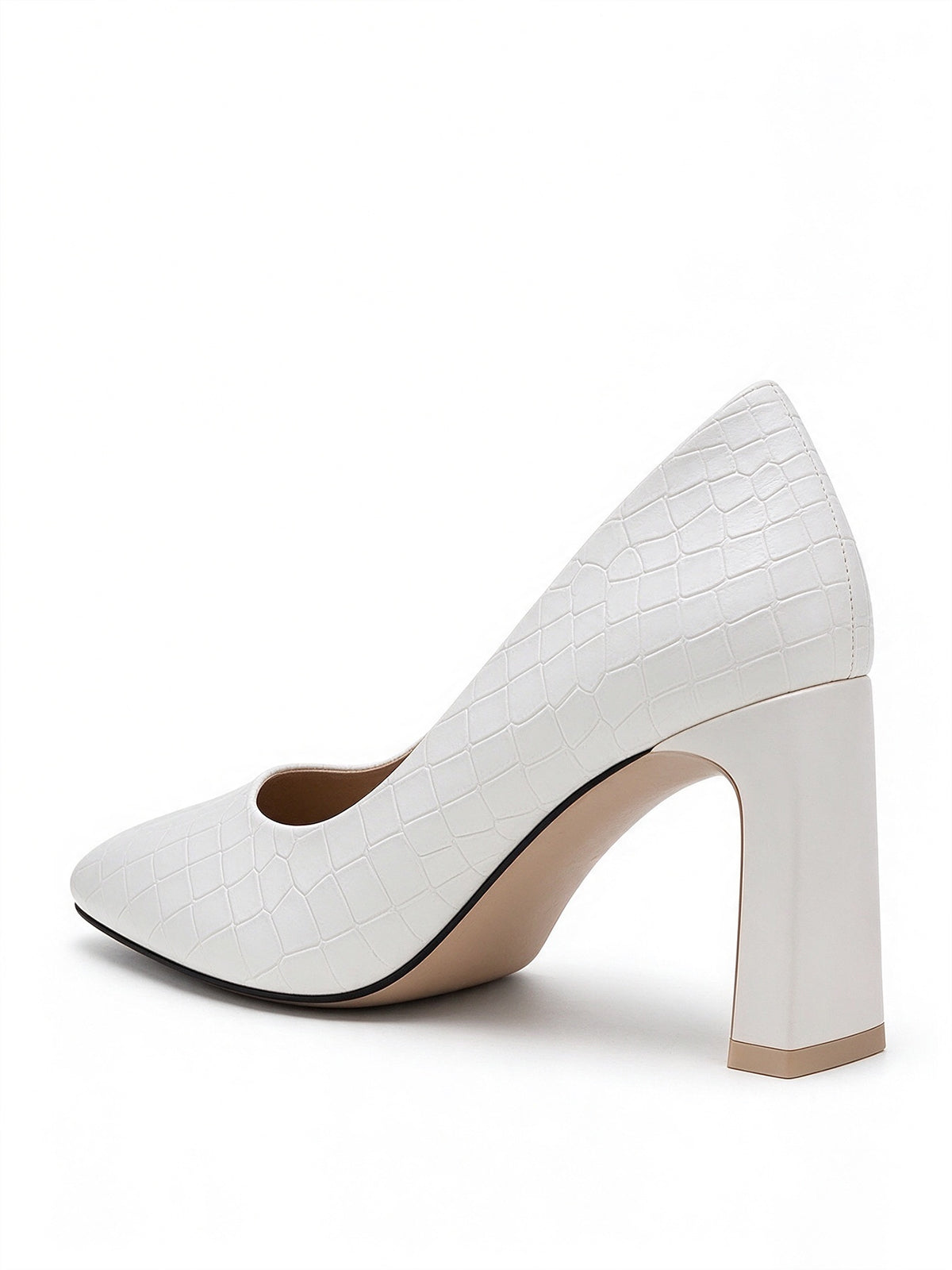 Women's Dress Pumps Chunky Low Block Heels Square Toe Party Office Shoes White