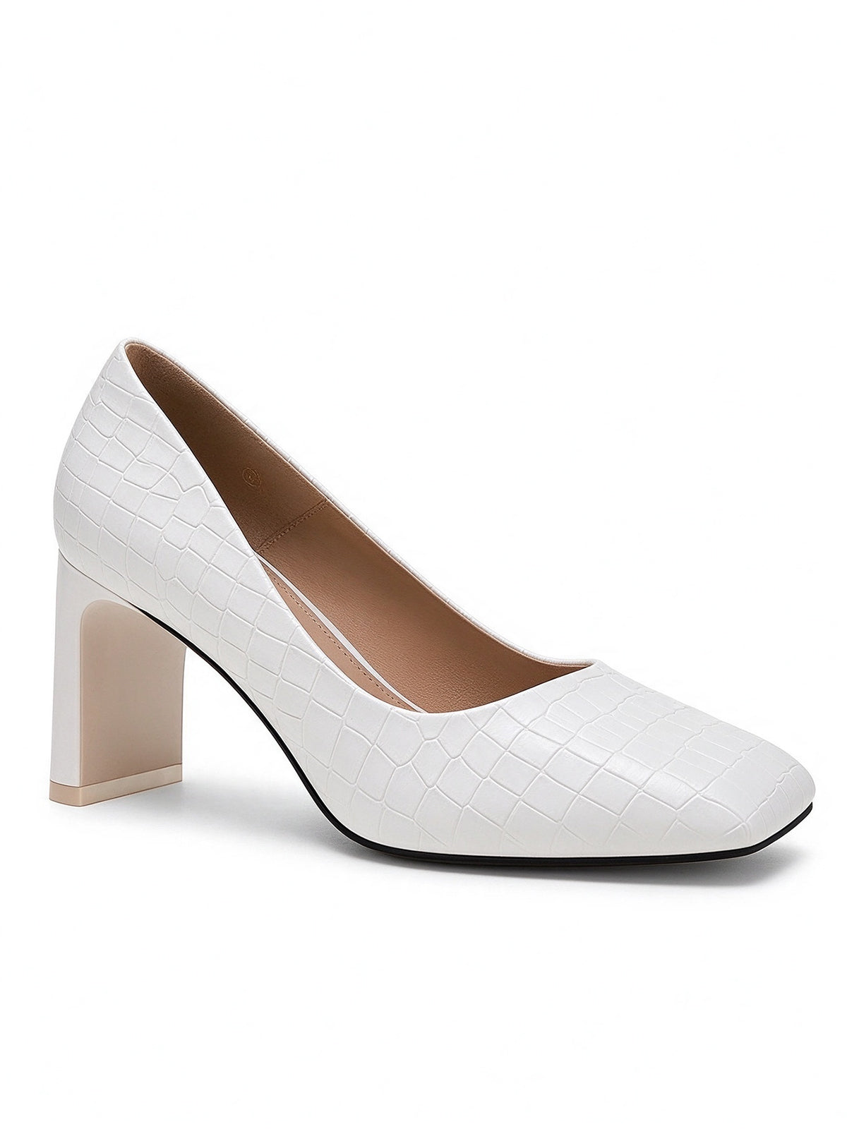 Women's Dress Pumps Chunky Low Block Heels Square Toe Party Office Shoes White