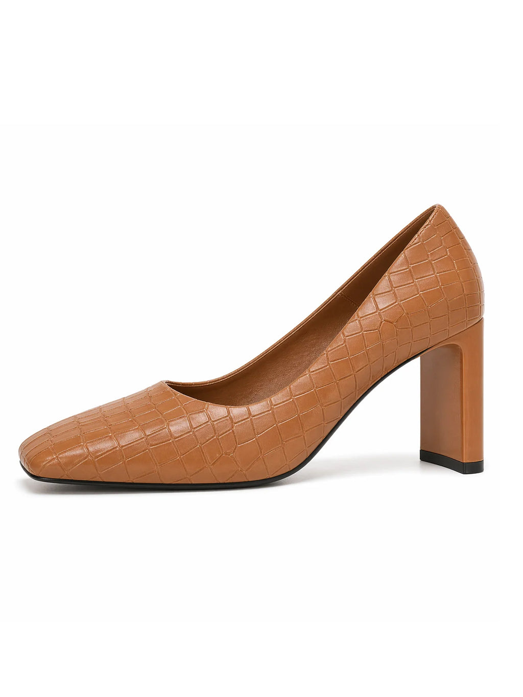 Women's Slip-on Pumps Chunky Low Block Heels Square Toe Dress Office Shoes Brown