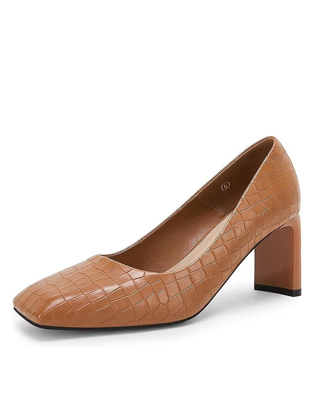 Women's Slip-on Pumps Chunky Low Block Heels Square Toe Dress Office Shoes Brown