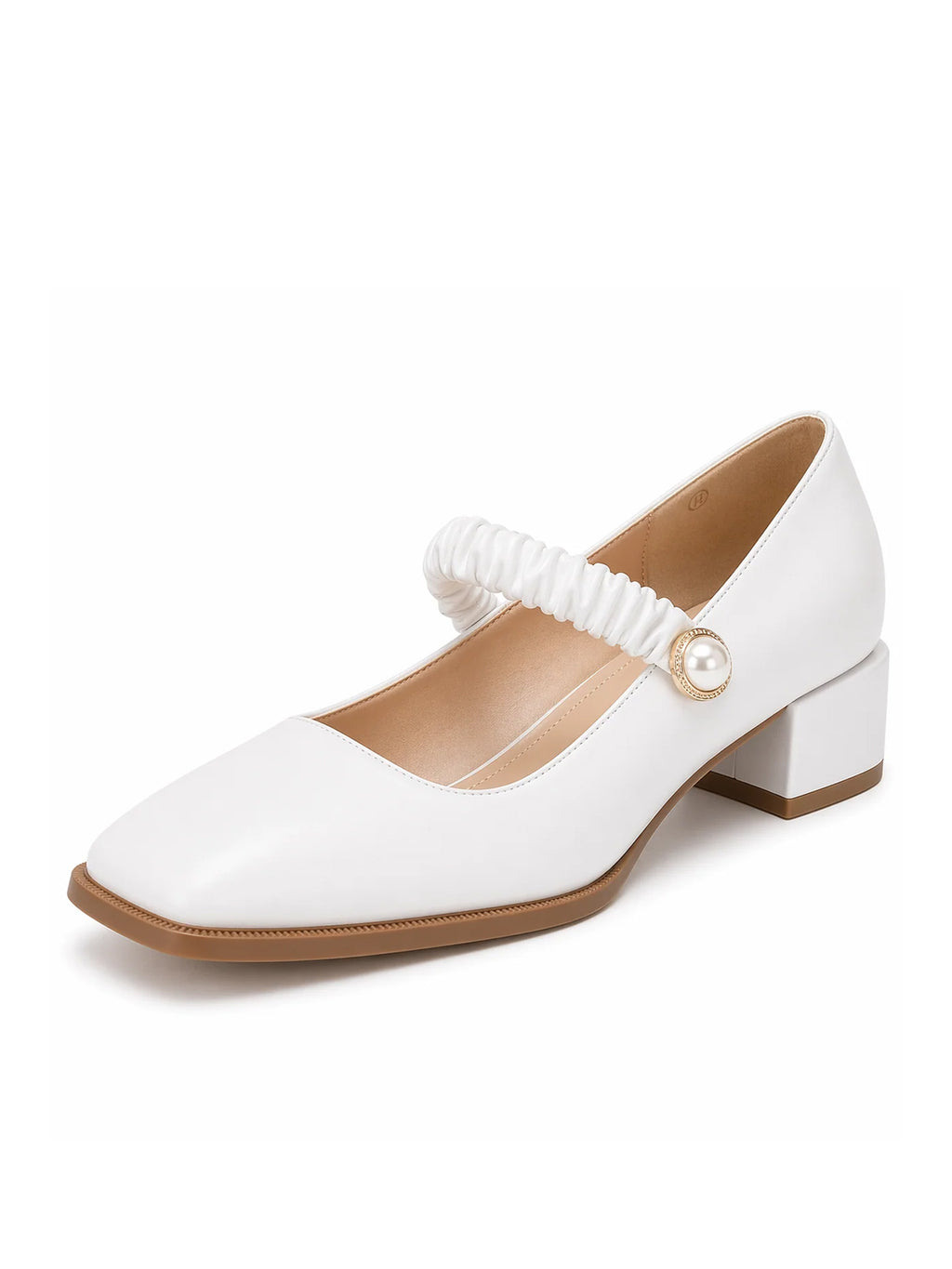 Women's Mary Jane Shoes Uniform Dress Shoes Square Toe Ankle Strap Chunky Heel Pumps Shoes White