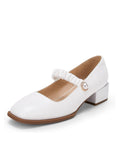 Women's Mary Jane Shoes Uniform Dress Shoes Square Toe Ankle Strap Chunky Heel Pumps Shoes White