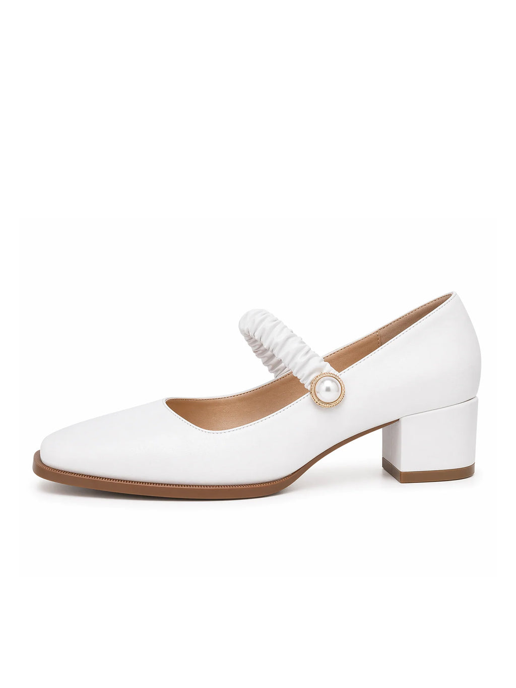 Women's Mary Jane Shoes Uniform Dress Shoes Square Toe Ankle Strap Chunky Heel Pumps Shoes White
