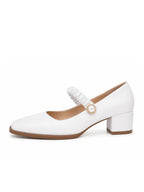Women's Mary Jane Shoes Uniform Dress Shoes Square Toe Ankle Strap Chunky Heel Pumps Shoes White