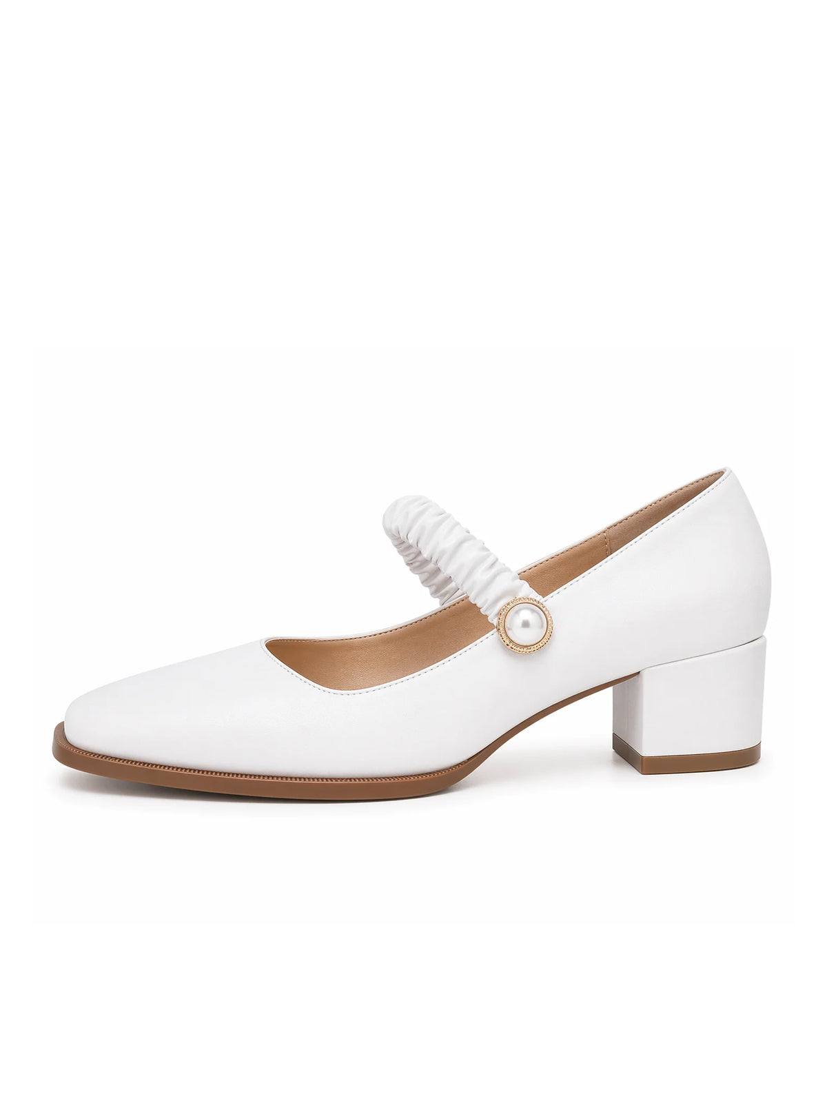 Women's Mary Jane Shoes Uniform Dress Shoes Square Toe Ankle Strap Chunky Heel Pumps Shoes White