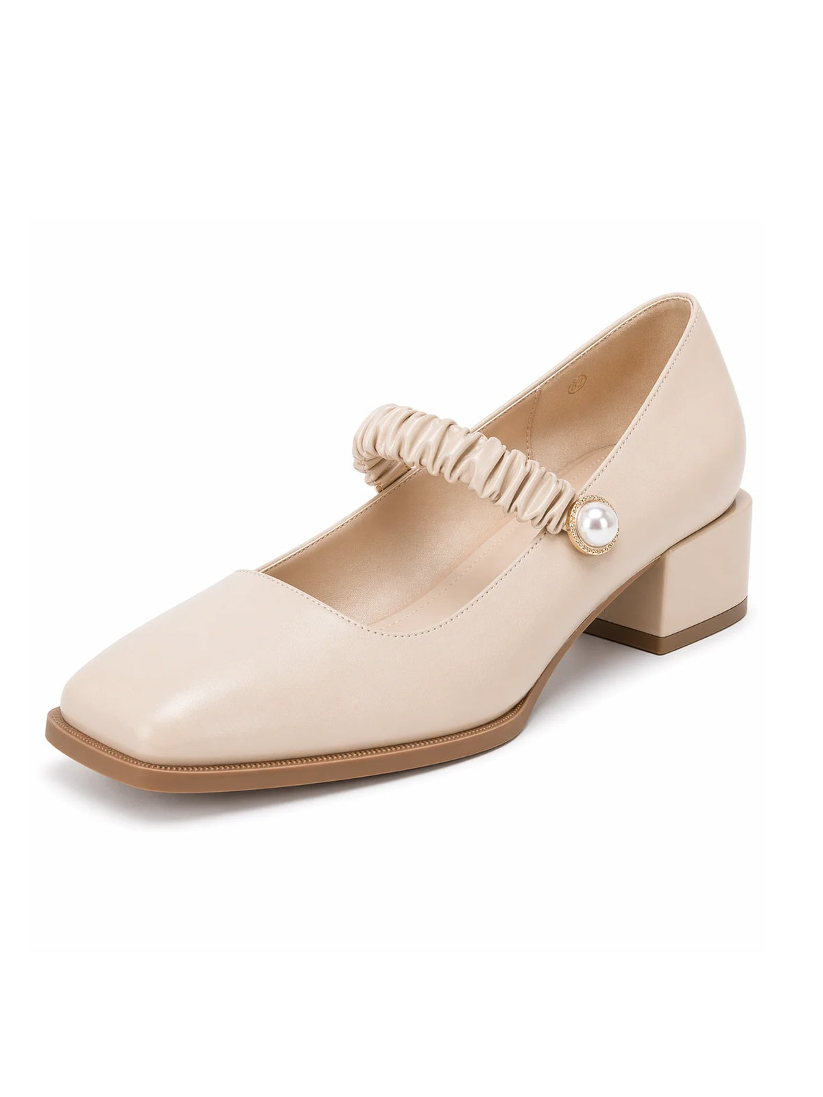 Women's Mary Jane Shoes Uniform Dress Shoes Square Toe Ankle Strap Chunky Heel Pumps Shoes Nude