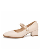 Women's Mary Jane Shoes Uniform Dress Shoes Square Toe Ankle Strap Chunky Heel Pumps Shoes Nude