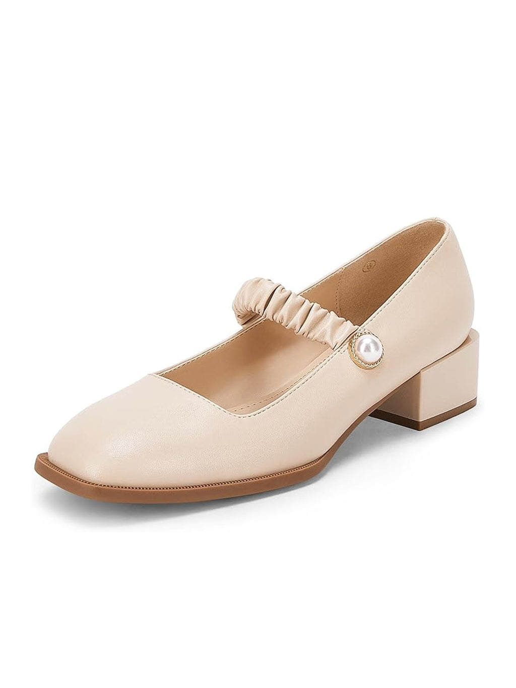 Women's Mary Jane Shoes Uniform Dress Shoes Square Toe Ankle Strap Chunky Heel Pumps Shoes Nude