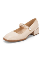 Women's Mary Jane Shoes Uniform Dress Shoes Square Toe Ankle Strap Chunky Heel Pumps Shoes Nude