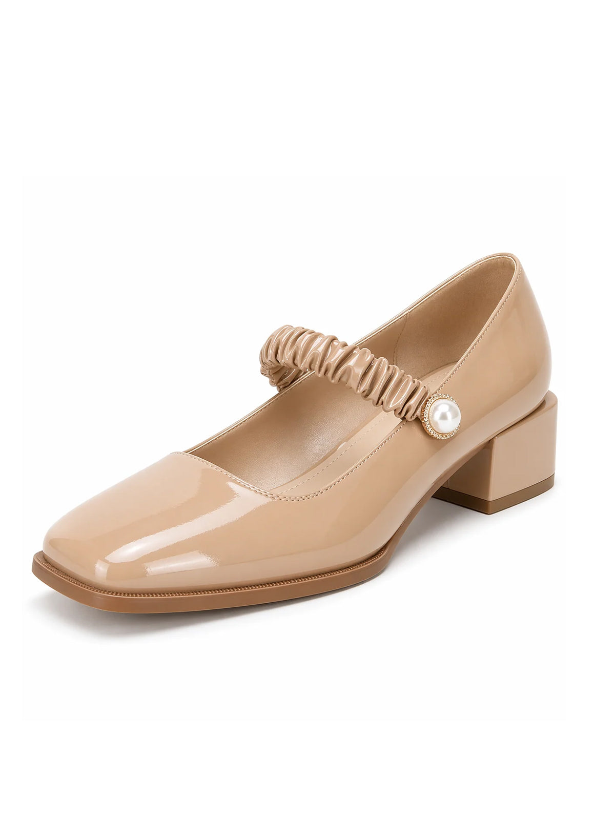 Women's Mary Jane Shoes Uniform Dress Shoes Square Toe Ankle Strap Chunky Heel Pumps Shoes Khaki