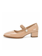 Women's Mary Jane Shoes Uniform Dress Shoes Square Toe Ankle Strap Chunky Heel Pumps Shoes Khaki