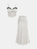 Polka Dot Lace Trim Cami Top & Skirt Sets
