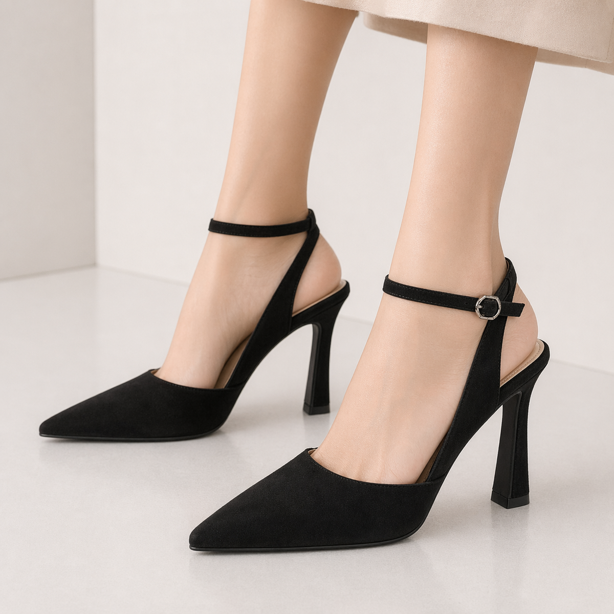 Ladies Pointed Toe Slingback Heels Closed Toe Ankle Strap Wedding & Evening Pumps