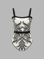 Baroque Print One-Piece Swimsuit & Sarong Set