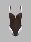 Color Block U Cut One Piece Swimsuit