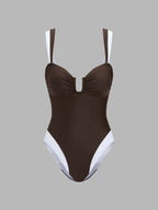 Color Block U Cut One Piece Swimsuit