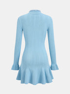 Ruffled Hem Pearl Trim Knit Mini Dress