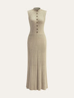 Wool Blend Ribbed Button Maxi Dress