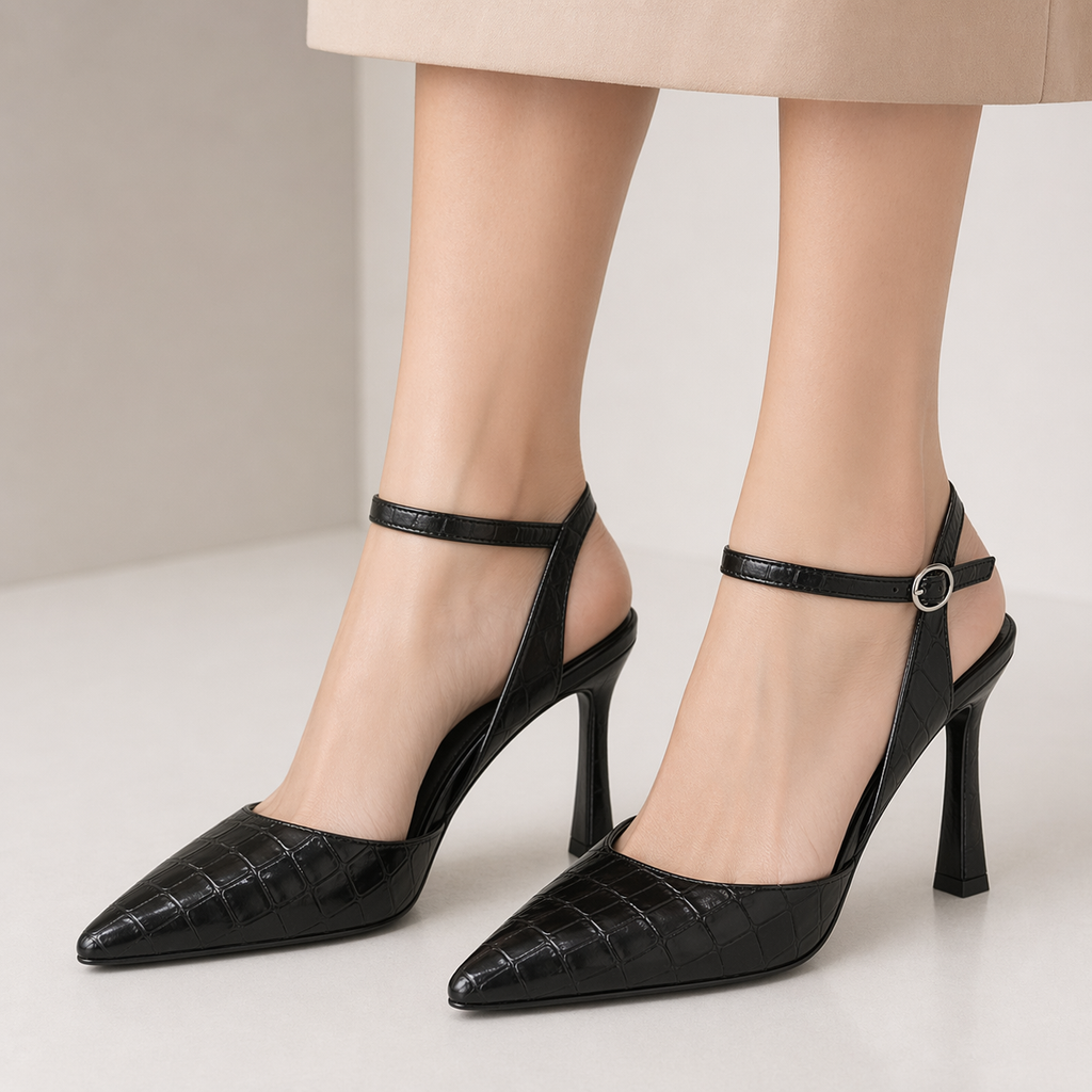 Elegant Bridal Wedding Shoes Women Closed Toe Pointed Toe Ankle Strap Slingback Heels