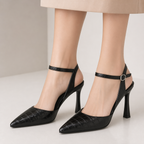 Elegant Bridal Wedding Shoes Women Closed Toe Pointed Toe Ankle Strap Slingback Heels