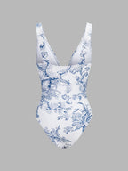 Printed One Piece Swimsuit & Sarong Set