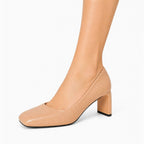 Women's Closed Square Toe Heels Chunky Low Block Heel Slip-on Party Office Dress Pumps Shoes