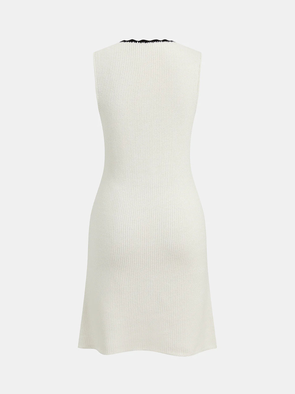 Contrast Trim Button-Front Sleeveless Knit Dress