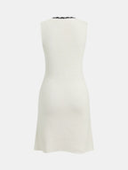 Contrast Trim Button-Front Sleeveless Knit Dress