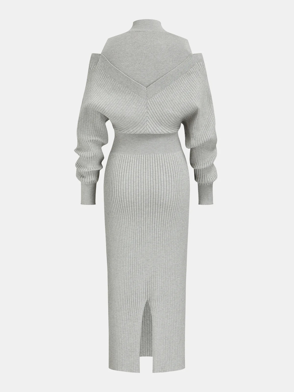 Off-Shoulder Waist-Defined Rib-Knit Midi Dress