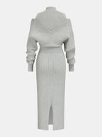 Off-Shoulder Waist-Defined Rib-Knit Midi Dress