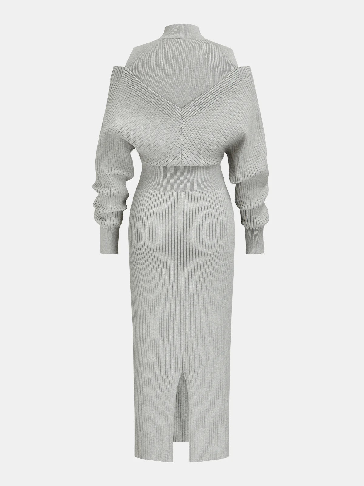 Off-Shoulder Waist-Defined Rib-Knit Midi Dress