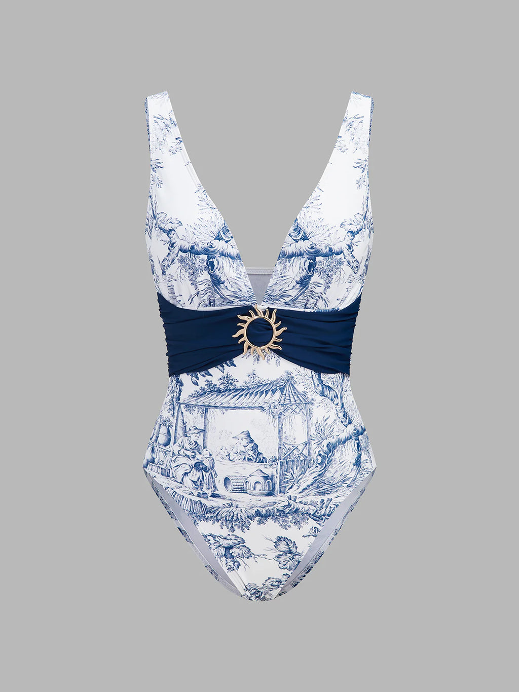 Printed One Piece Swimsuit & Sarong Set