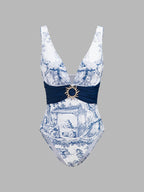 Printed One Piece Swimsuit & Sarong Set