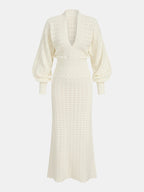 Bishop Sleeve Crochet Knit Maxi Dress