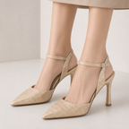 Formal Party High Heel Pumps Ladies Closed Toe Ankle Strap Pointed Toe Wedding Footwear
