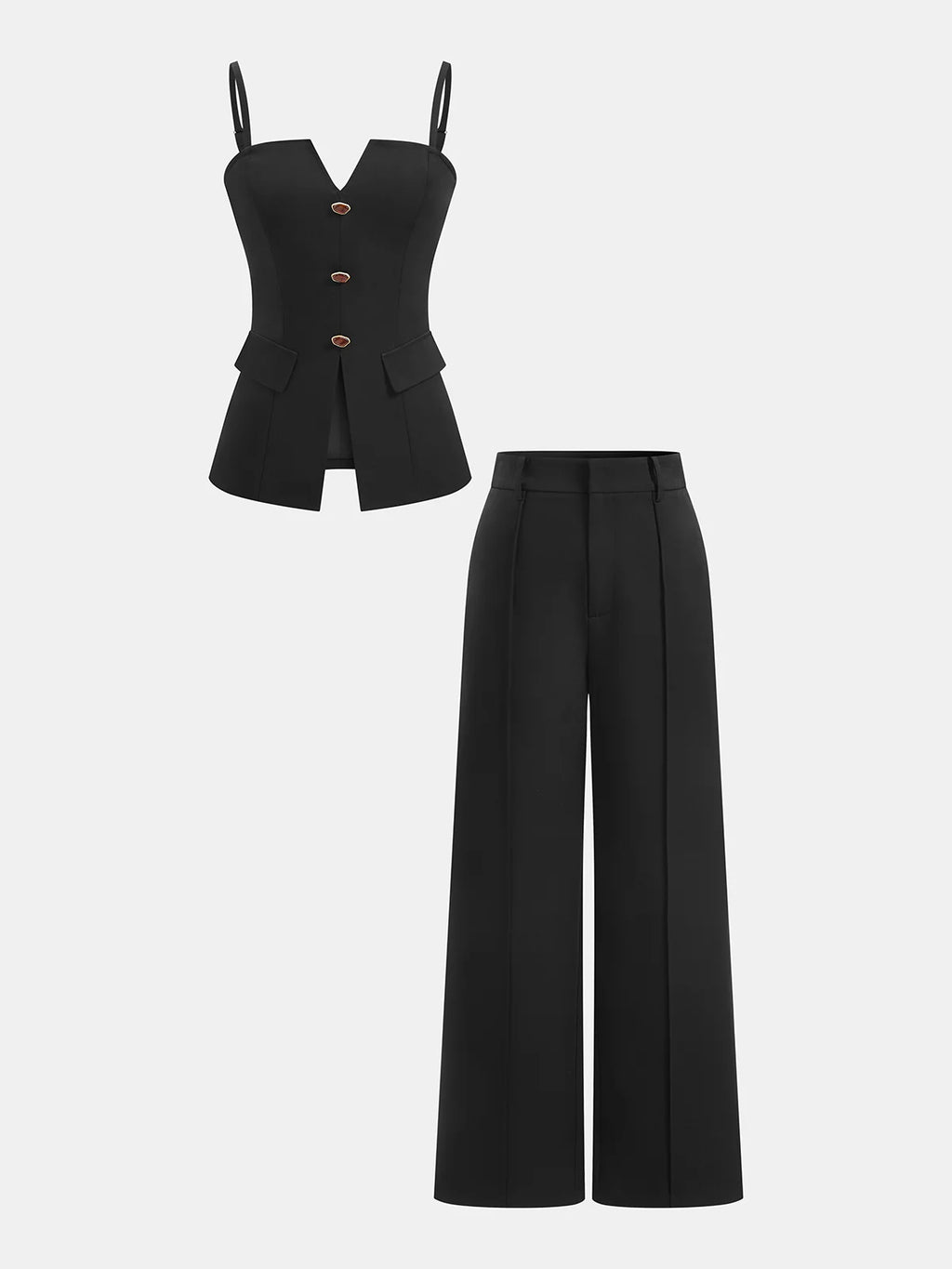 Buttoned Cami Top & Wide Leg Pants Set