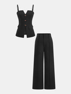Buttoned Cami Top & Wide Leg Pants Set