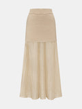 High Waist Patchwork Pleated Midi Skirt
