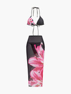 Floral Print Bikini With Mesh Skirt