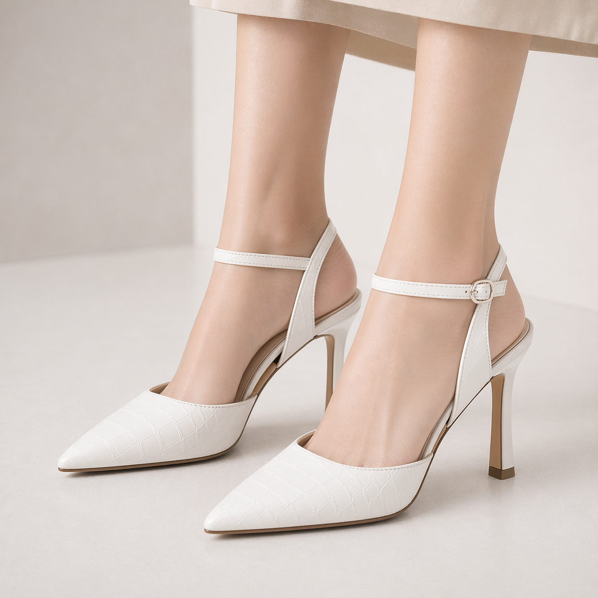 Closed Toe Pointed Toe Pumps Women Slingback High Heels Ankle Strap Wedding Evening Shoes
